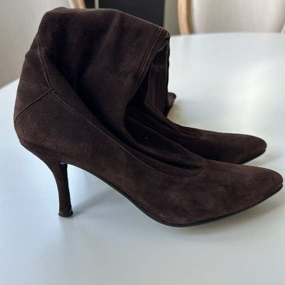 Stuart Weitzman Brown Suede Stiletto Sock Boot Sz 8 - Picture 5 of 14